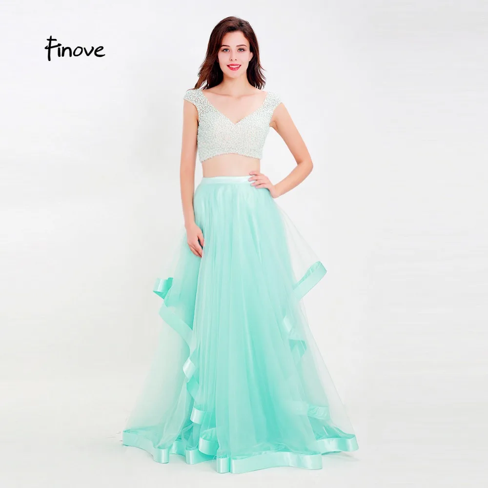 Finove Prom Dress Long New Arrivals 2020 Fashion Light Green Two Pieces Fully Pearls Tulle Woman Plus Size | Свадьбы и торжества