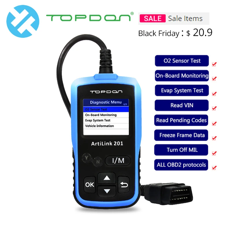 TOPDON ArtiLink 201 AL201 OBD 2 OBD2 Scanner Automotive OBDII Code Reader Car Diagnostic Tool ELM327 AL319 EOBD Erase codes
TOPDON ArtiLink 201 AL201 OBD 2 OBD2 Scanner Automotive OBDII Code Reader Car Diagnostic Tool ELM327 AL319 EOBD Erase codes