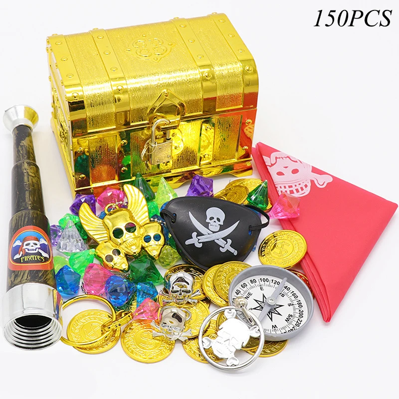 Children Pretend Nautical Pirate Treasure Toy Games Toys 150PCS simulation Pirate Treasure Hunting Game Gold Coin Gem Props Toys
Children Pretend Nautical Pirate Treasure Toy Games Toys 150PCS simulation Pirate Treasure Hunting Game Gold Coin Gem Props Toys