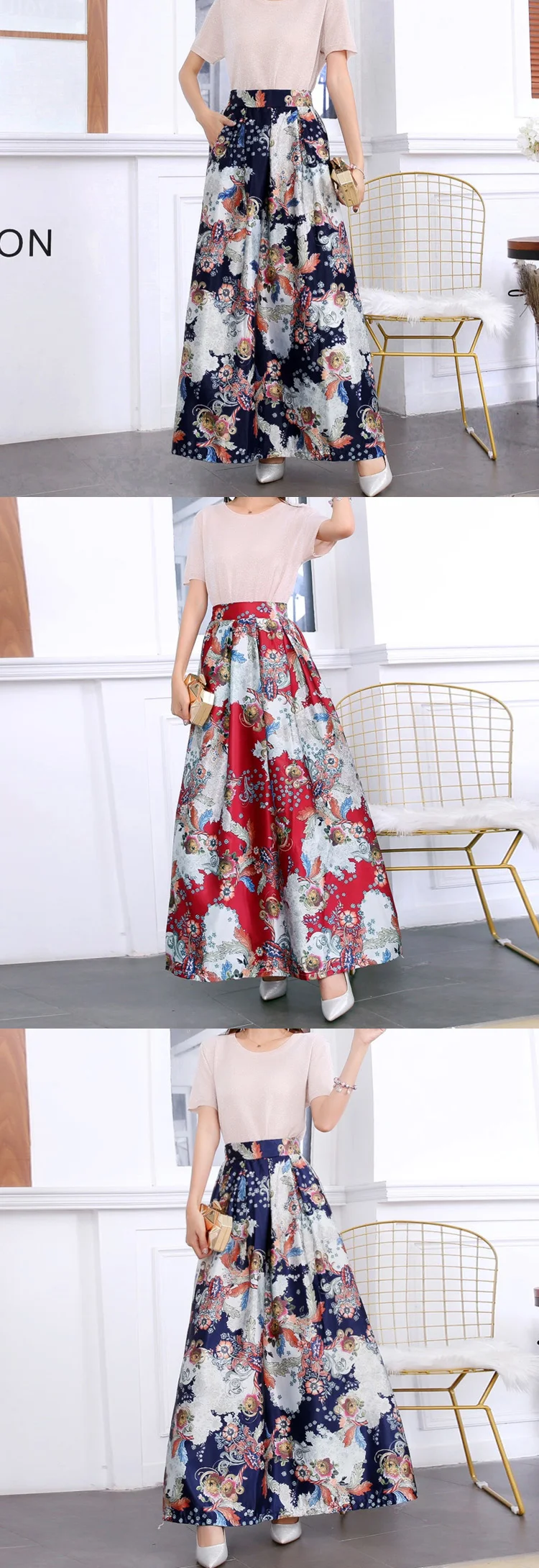 Plus size Maxi Skirt Summer Fashion Vintage High Street A-line High Waist Floral Polka Dot Long Skirts for Women Jupe Longa HTB1FRpOUxTpK1RjSZFMq6zG VXae - Plus size Maxi Skirt Summer Fashion Vintage High Street A-line High Waist Floral Polka Dot Long Skirts for Women Jupe Longa