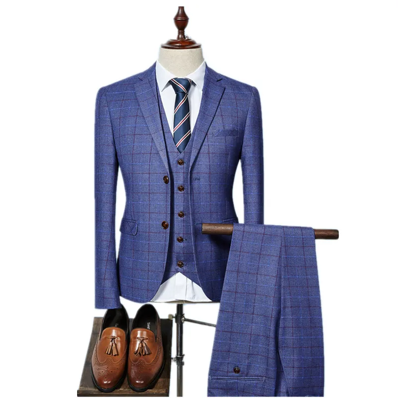 (Jacket+Vest+Pants) 2018 High quality Men Suits Fashion grid stripe Men's Slim Fit business wedding Suit men Wedding suit
(Jacket+Vest+Pants) 2018 High quality Men Suits Fashion grid stripe Men's Slim Fit business wedding Suit men Wedding suit