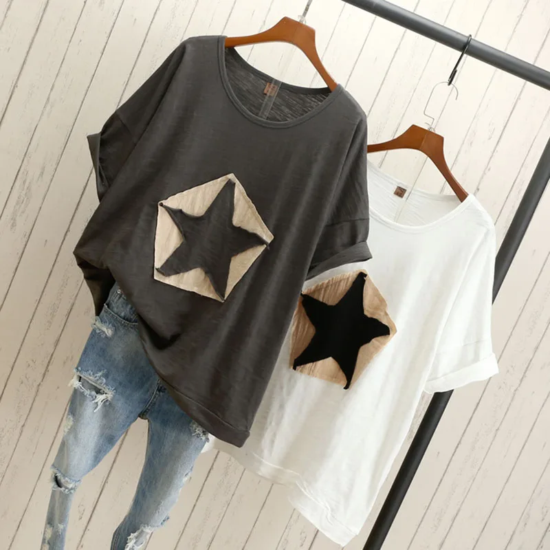 Fanco Plus size Women loose T-shirt Star white black gray fashion casual cotton t-shirts tops tee 100% cotton t-shirts outwears
Fanco Plus size Women loose T-shirt Star white black gray fashion casual cotton t-shirts tops tee 100% cotton t-shirts outwears