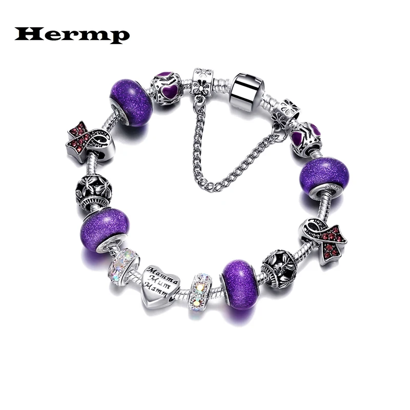 

Hermp Vintage Jewelry Flower Charm Bracelets For Women Murano Glass Beads Fit Pan Bracelets & Bangles Pulseras Gifts HS016