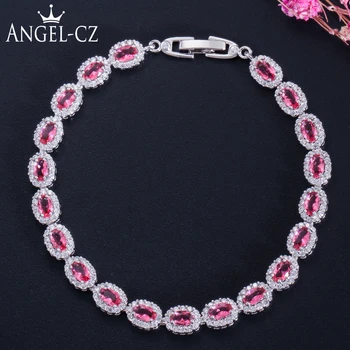 ANGELCZ Fashion Brand Wedding Jewelry Micro Tiny CZ Paved Oval Rose Red Crystal Silver Color Tennis Bracelets For Women AB025
ANGELCZ Fashion Brand Wedding Jewelry Micro Tiny CZ Paved Oval Rose Red Crystal Silver Color Tennis Bracelets For Women AB025