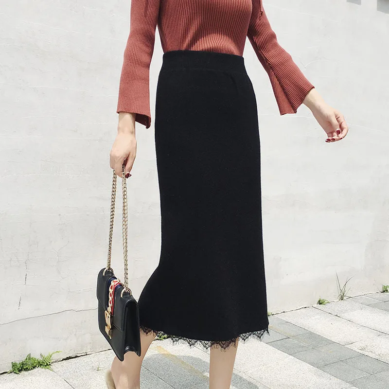 Chic Women Pencil Skirts Sping Autumn Winter Elegant High Waist Lace Midi Knit Skirt Female Vintage Black OL Pencil Skirt NEW
Chic Women Pencil Skirts Sping Autumn Winter Elegant High Waist Lace Midi Knit Skirt Female Vintage Black OL Pencil Skirt NEW