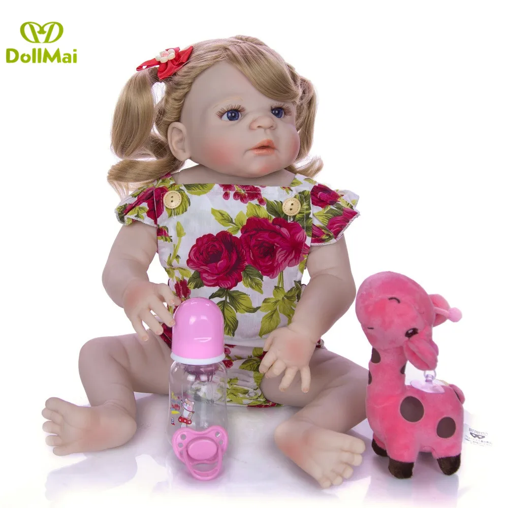 55cm Full Silicone Body Reborn Baby Doll Toy Gold curly hair Girl Vinyl Newborn Princess bebe reborn bonecas gift | Игрушки и хобби