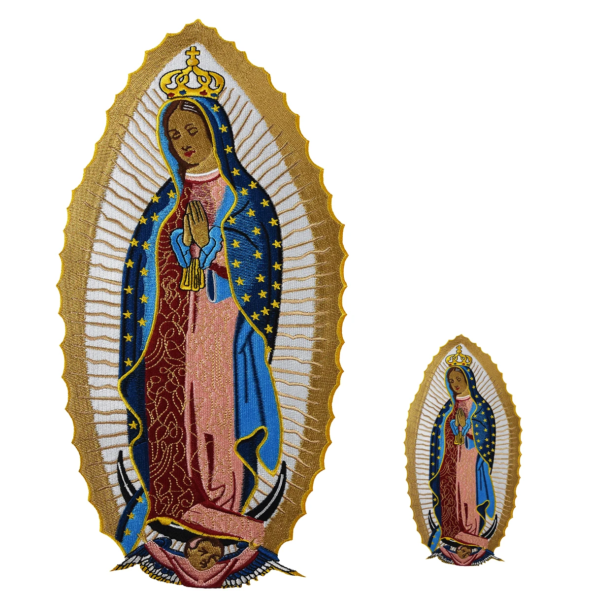 

Virgin Mary embroidery Patch custom applique 2pcs set Iron on Biker Patches Sewing Clothes Badge High Quality for jacket tshirt