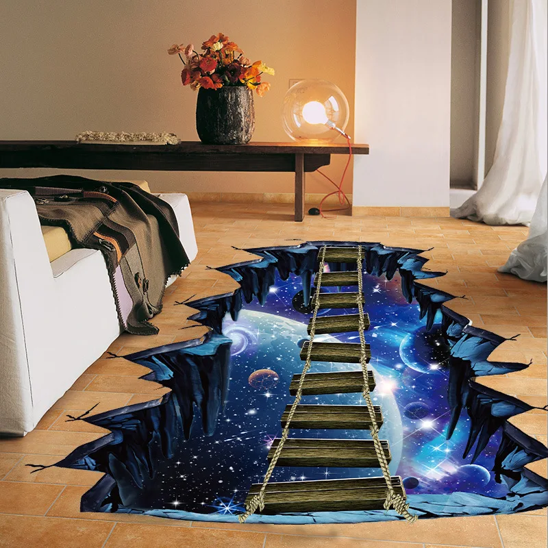 

3D Cosmic Space Wall Sticker For Kids Rooms Home Decor Living Room Galaxy Star Bridge Art Mural Self-adhesive Floor Wall Decals
