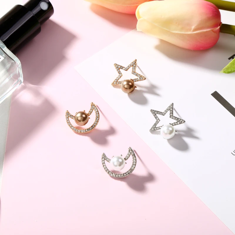 Cute Handmad Fashion Easymmetric Crystal Simulated Pearl Stud Earrings For Women Girls Star and Moon Earrings Ear Jewelry
Cute Handmad Fashion Easymmetric Crystal Simulated Pearl Stud Earrings For Women Girls Star and Moon Earrings Ear Jewelry