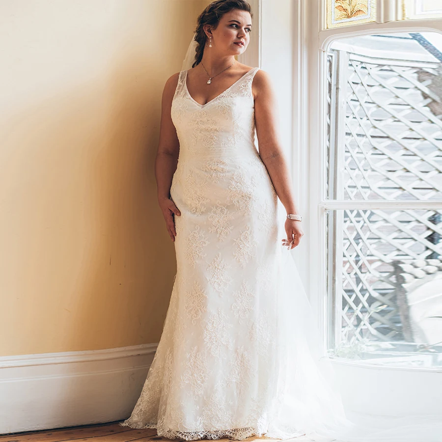 ADLN винтажное кружевное свадебное платье русалки Robe De Mariage с v-образным вырезом без