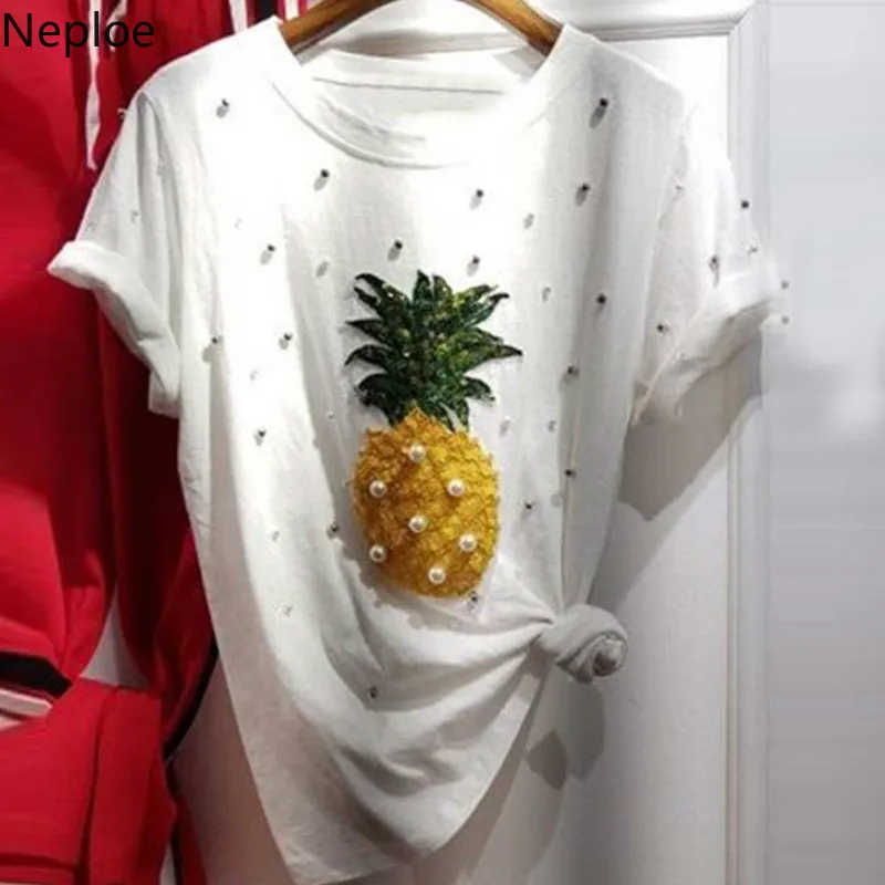 Neploe Pineapple Sequined Embroidered Flares Women Top Loose O-Neck Short Sleeve Tees Casual Beading Slim T Shirts 43258
Neploe Pineapple Sequined Embroidered Flares Women Top Loose O-Neck Short Sleeve Tees Casual Beading Slim T Shirts 43258