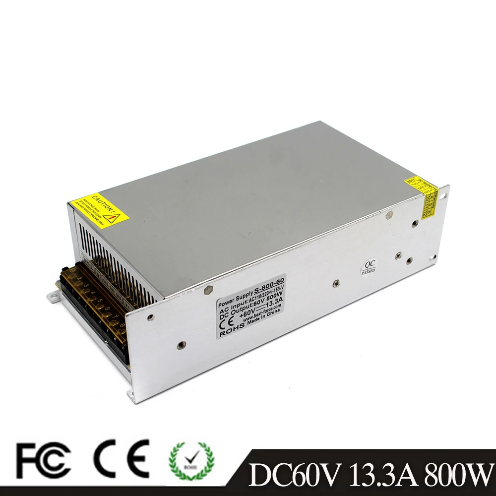 AC-DC 60V 13.3A 800W Power Supply Adapter AC110V 220V Transformer DC60V Led Driver SMPS For CNC Machine CCTV Stepper Printer
AC-DC 60V 13.3A 800W Power Supply Adapter AC110V 220V Transformer DC60V Led Driver SMPS For CNC Machine CCTV Stepper Printer