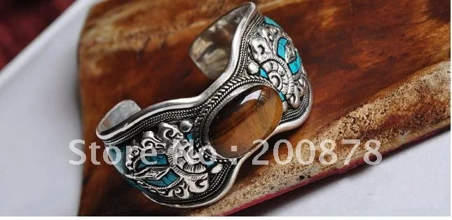 BB-201 Fine Tibetan silver wide bangle inlaid Tiger Eye,turquoise,Lapis,Nepal India natural Stone Beads Dorje amulets 
BB-201 Fine Tibetan silver wide bangle inlaid Tiger Eye,turquoise,Lapis,Nepal India natural Stone Beads Dorje amulets