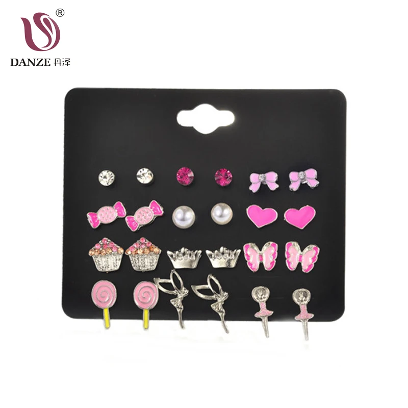 DANZE 12Pairs/set Fashion Kids Cute Jewelry Candy Heart Butterfly Lollipops Angels Mixed Stud Earrings Set For Girls Earrings
DANZE 12Pairs/set Fashion Kids Cute Jewelry Candy Heart Butterfly Lollipops Angels Mixed Stud Earrings Set For Girls Earrings