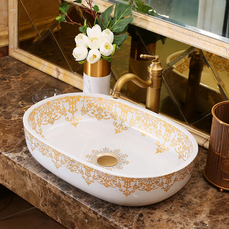 Oval Europe Style Handmade Countertop Basin Bathroom Sink Ceramic wash basin porcelain ceramic laundry sinks (4)