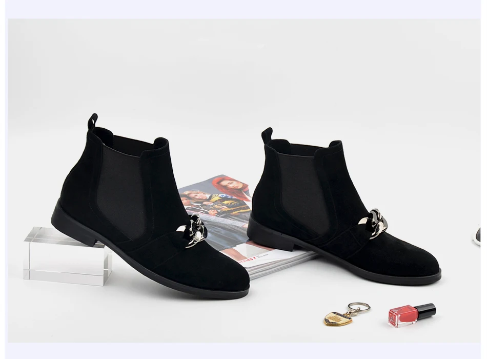Donna-in kid suede ankle boots fashion metallic chains genuine leather women boots 1608-N5 (7)