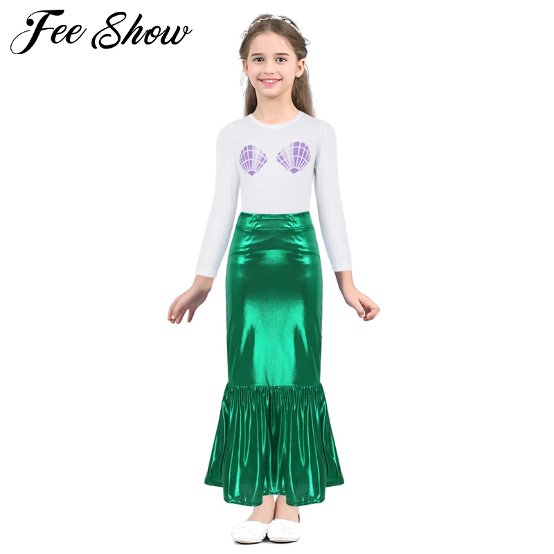 little Mermaid Clothing Sets for Girls Purple Shell Pattern Printed with Shiny Mermaid Skirt Set for Halloween Cosplay Party
little Mermaid Clothing Sets for Girls Purple Shell Pattern Printed with Shiny Mermaid Skirt Set for Halloween Cosplay Party