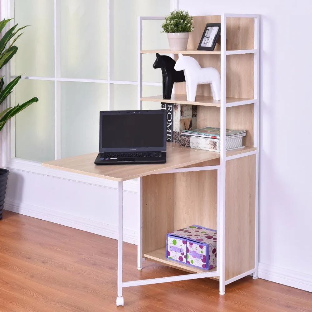 Folding Desk Cabinet Fold Out Convertible Study Workstation Fold