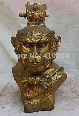 

10" Chinese Bronze xiyouji Monkey King Famous Myth Sun Wukong Head Bust Statue discount 30%