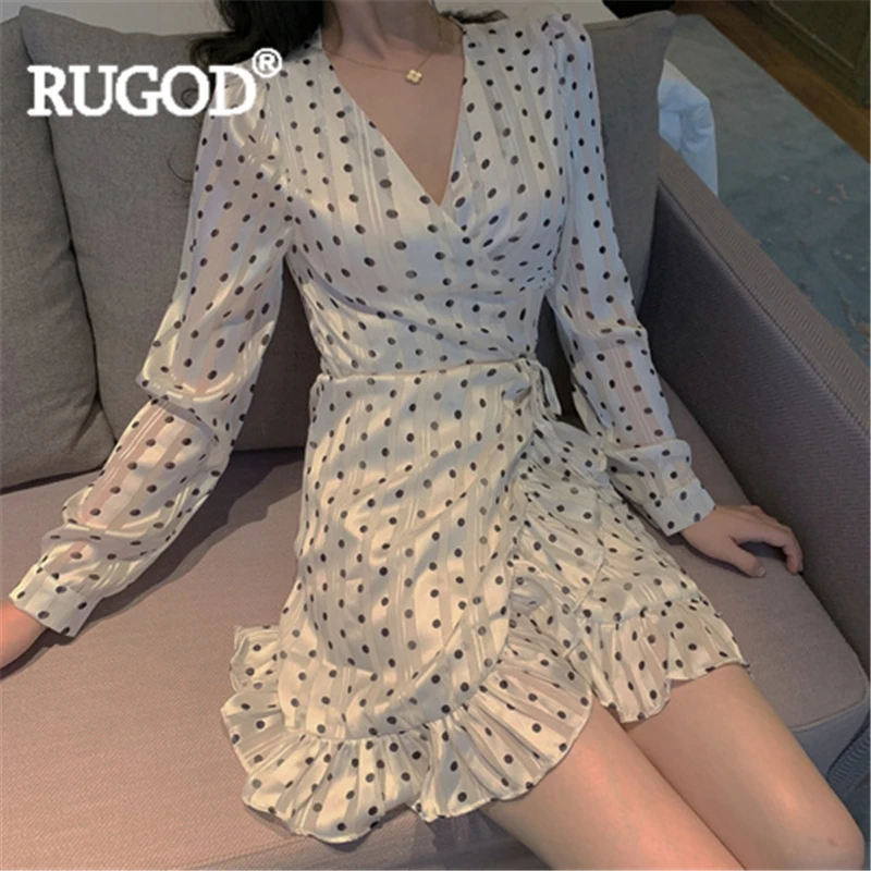 RUGOD 2019 Women Chiffon dress Elegant V-neck Dot Mini Long sleeve dress Fashion Female Formal dress
RUGOD 2019 Women Chiffon dress Elegant V-neck Dot Mini Long sleeve dress Fashion Female Formal dress