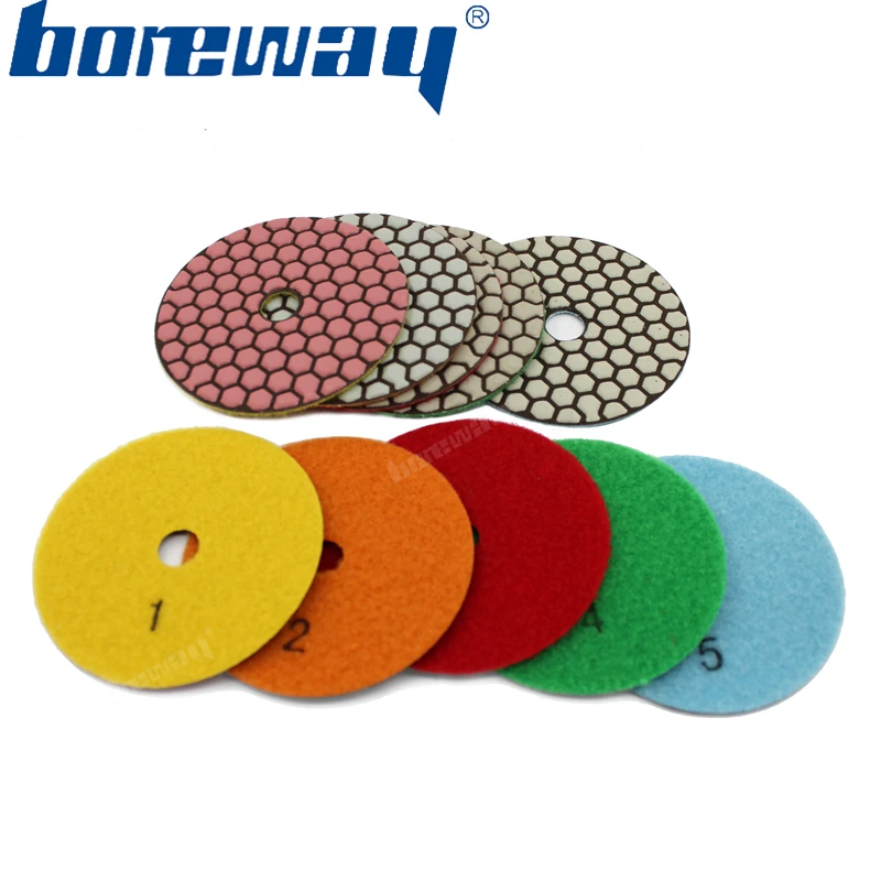 BOREWAY 4 Inch 5 Step Colorful Diamond Dry Polishing Pad For Processing Granite Marble Without Water
BOREWAY 4 Inch 5 Step Colorful Diamond Dry Polishing Pad For Processing Granite Marble Without Water