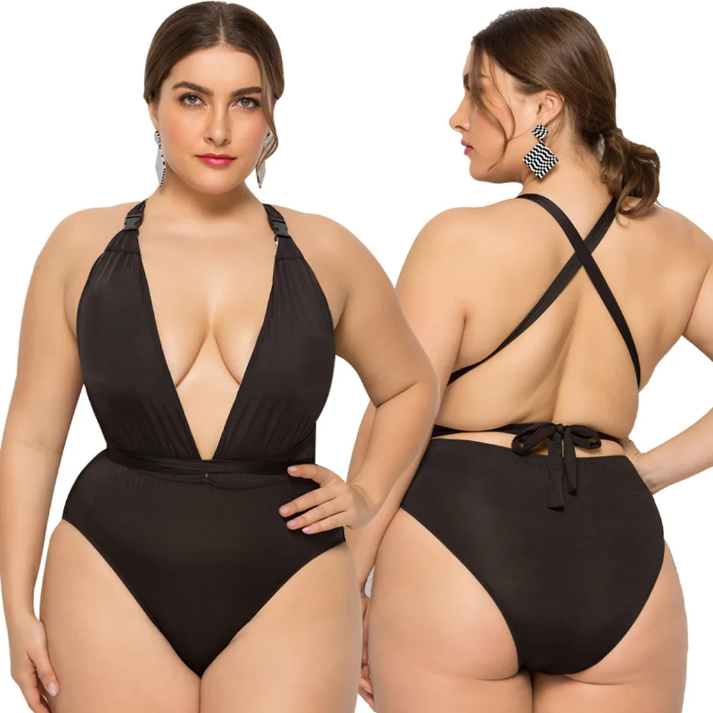 Women's Plus Size Summer Solid Color BalcK Deep Sling Monokini One-Piece Bikini Deep V Neck Swimsuit 5XL Backless Beach Dress
Women's Plus Size Summer Solid Color BalcK Deep Sling Monokini One-Piece Bikini Deep V Neck Swimsuit 5XL Backless Beach Dress