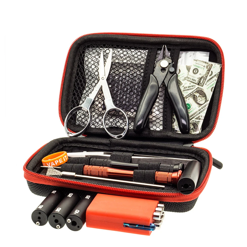 Vape DIY Tools Kit Bag with Coiling kit V4 Tool Tweezer Pliers Screwdriver Cotton DIY coil jig for RTA RDA RDTA Atomizer
Vape DIY Tools Kit Bag with Coiling kit V4 Tool Tweezer Pliers Screwdriver Cotton DIY coil jig for RTA RDA RDTA Atomizer