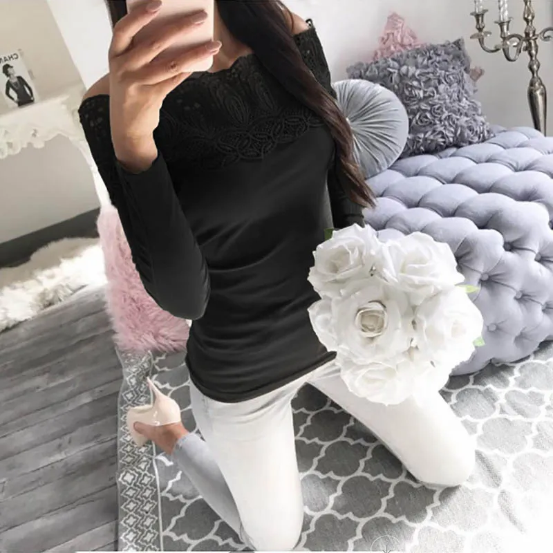 2018 T Shirts Women T-Shirts Sexy Long Sleeve Slash Neck Off Shoulder Patchwork Lace Sexy Tops Black WS4179R
2018 T Shirts Women T-Shirts Sexy Long Sleeve Slash Neck Off Shoulder Patchwork Lace Sexy Tops Black WS4179R