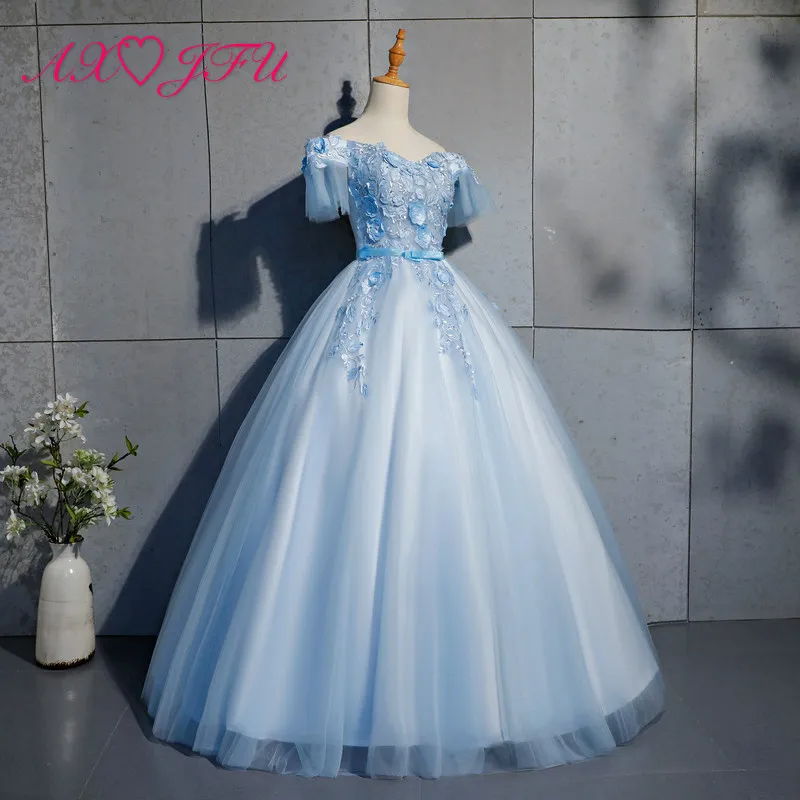 AXJFU princess blue lace flower evening dress luxury vintage bride beading peals boat neck flower ruffles lace bow evening dress
AXJFU princess blue lace flower evening dress luxury vintage bride beading peals boat neck flower ruffles lace bow evening dress