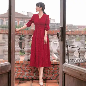 Vintage Victorian Women Ladies Dress Elegant V-neck Button-up Slim Waist Midi Dress Vestidos
Vintage Victorian Women Ladies Dress Elegant V-neck Button-up Slim Waist Midi Dress Vestidos