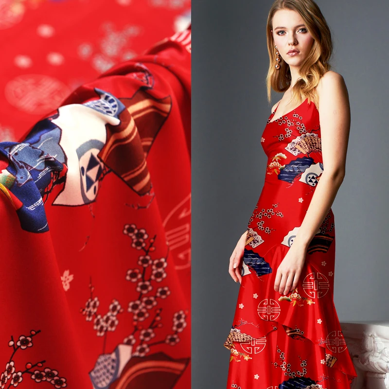 135CM Wide 19MM Chinese Style Fans Print 94% Silk & 6% Spandex Strech Red Silk Satin Fabric for Shirt Skirt Dress Cheongsam J055
135CM Wide 19MM Chinese Style Fans Print 94% Silk & 6% Spandex Strech Red Silk Satin Fabric for Shirt Skirt Dress Cheongsam J055
