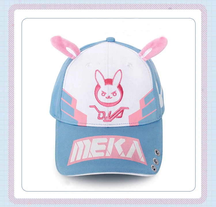 Wish Costume Shop Bunny Ear Baseball Cap Dva Lovely Cosplay Accessory Hat with Tattoo