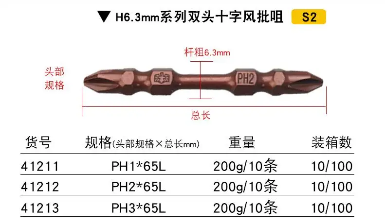 BESTIR taiwan tool S2 alloy steel redden HRC59+-2 magnetic 1/4" PH1/PH2/PH3x65L screw driver bit double end
BESTIR taiwan tool S2 alloy steel redden HRC59+-2 magnetic 1/4" PH1/PH2/PH3x65L screw driver bit double end