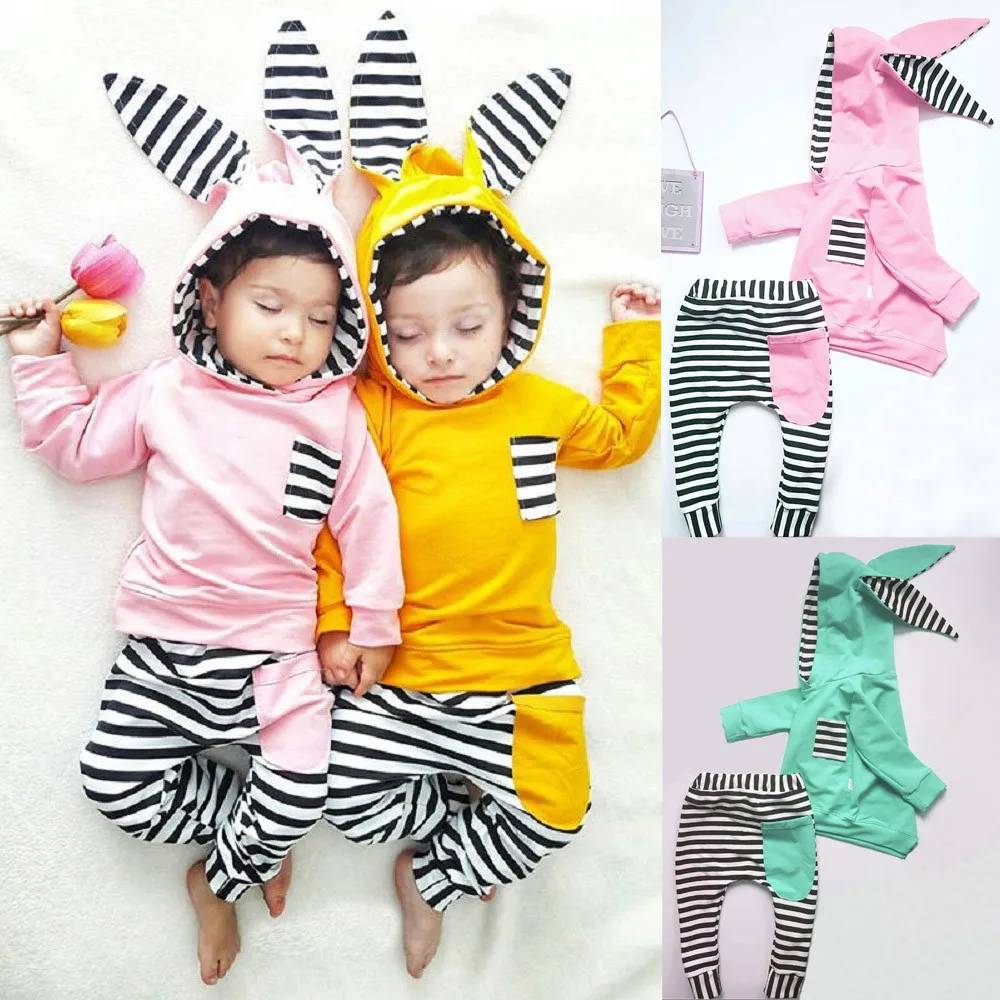 2018 hot baby long sleeve striped rabbit ears Infant Baby Boy Girl 3D Bunny Ear Striped Hoodie T shirt Tops+Pants Clothes Set
2018 hot baby long sleeve striped rabbit ears Infant Baby Boy Girl 3D Bunny Ear Striped Hoodie T shirt Tops+Pants Clothes Set