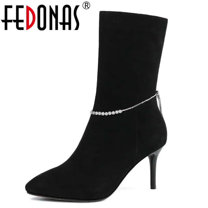 FEDONAS Women Mid-calf Boots Sexy High Heels Knight Boots Ladies Autumn Winter Rhinestone Chains Night Club Party Shoes Woman
FEDONAS Women Mid-calf Boots Sexy High Heels Knight Boots Ladies Autumn Winter Rhinestone Chains Night Club Party Shoes Woman