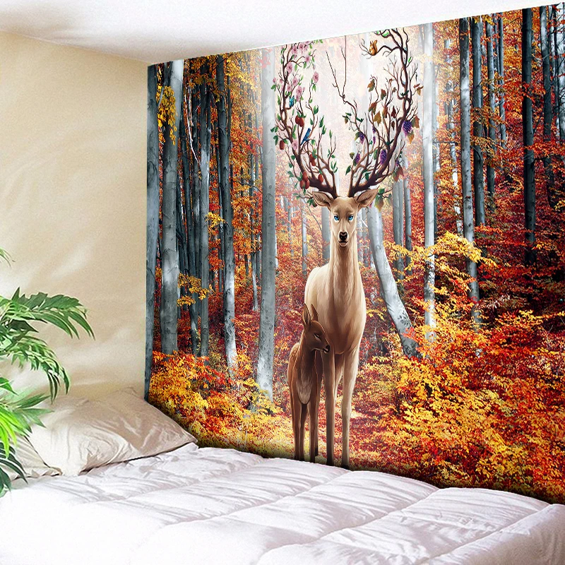 

Elk Deer Tapestry Forest Wall Hanging Boho Home Decor Bedroom Wall Carpet Couch Blanket Rectangle Tablecloth Beach Throw Towel