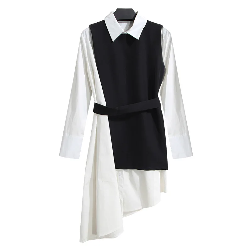 black white two pieces set shirt dress sash office lady asymmetrical elegant turn down collar autumn mini short
black white two pieces set shirt dress sash office lady asymmetrical elegant turn down collar autumn mini short