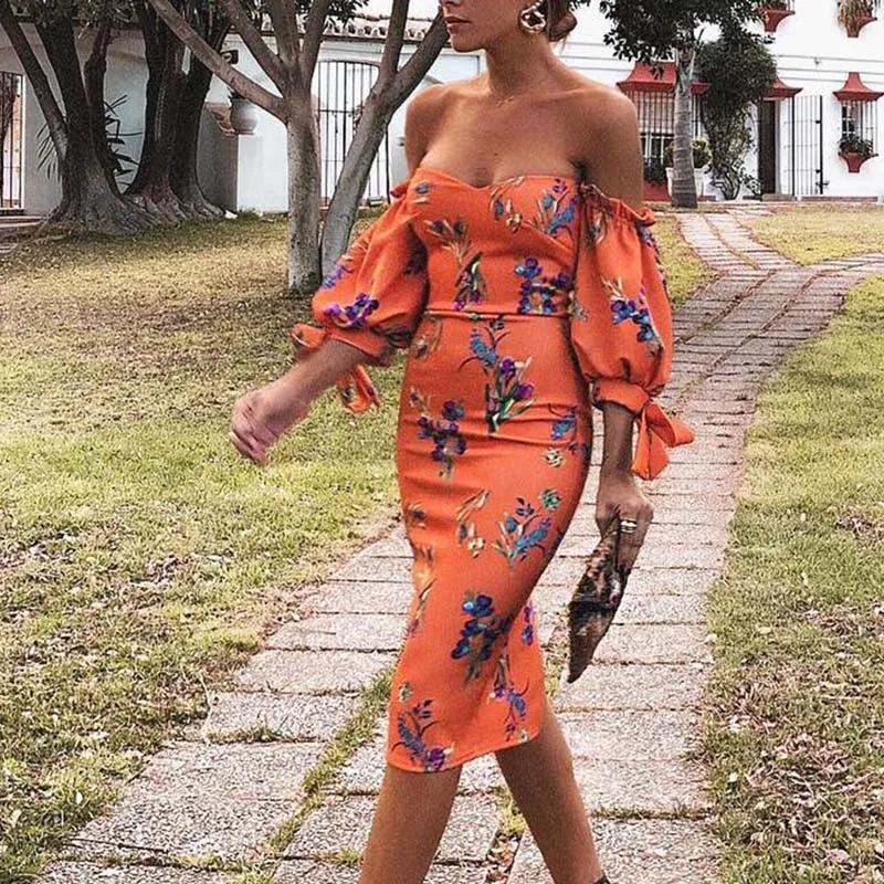 High Street Fashion Bodycon Dress Women Orange Dress Off Shoulder Lantern Sleeve Vestidos 2019 Summer
High Street Fashion Bodycon Dress Women Orange Dress Off Shoulder Lantern Sleeve Vestidos 2019 Summer