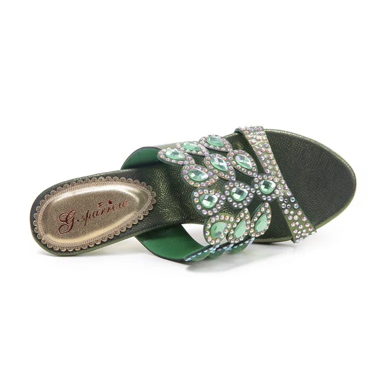 2016 New Diamond Sandals Green Cheap Chunky High Heels Best Luxury Casual Shoes Ladies Leather Slippers13