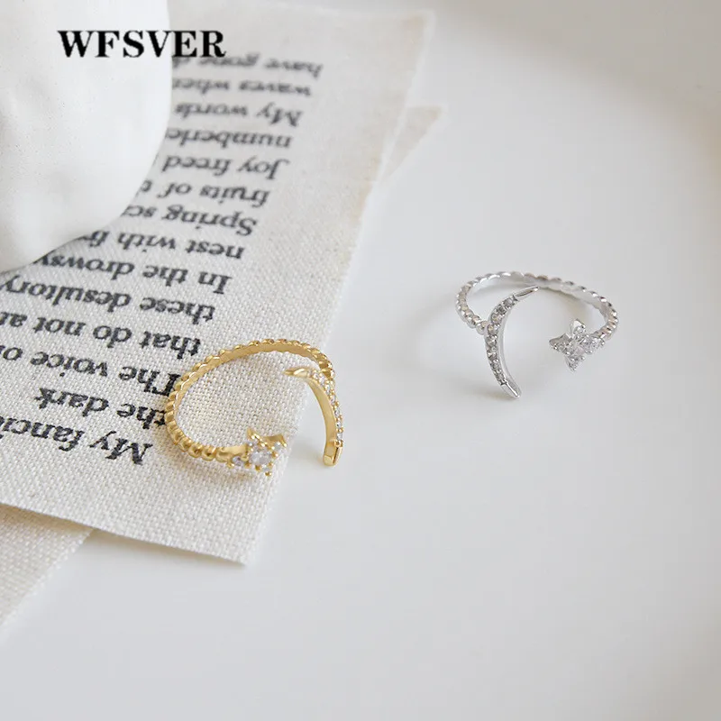 WFSVER women 925 sterling silver fashion ring gold color with white crystal star/moon shape ring opening adjustable fine jewelry
WFSVER women 925 sterling silver fashion ring gold color with white crystal star/moon shape ring opening adjustable fine jewelry