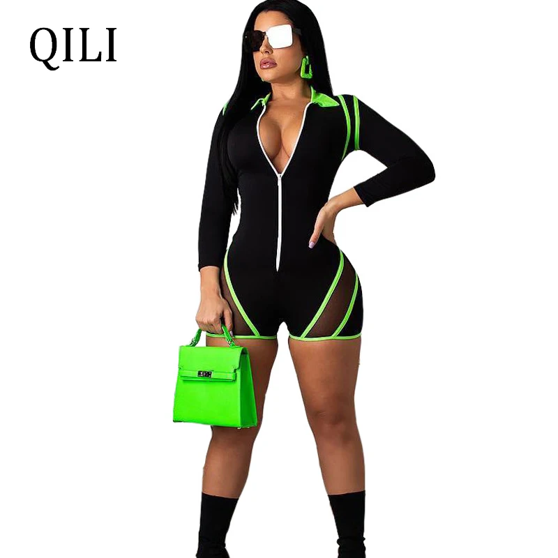 QILI Summer Women Long Sleeve Jumpsuits Zipper Patchwork Mesh Rompers Playsuits Fashion Casual Jumpsuit Overalls For Women
QILI Summer Women Long Sleeve Jumpsuits Zipper Patchwork Mesh Rompers Playsuits Fashion Casual Jumpsuit Overalls For Women