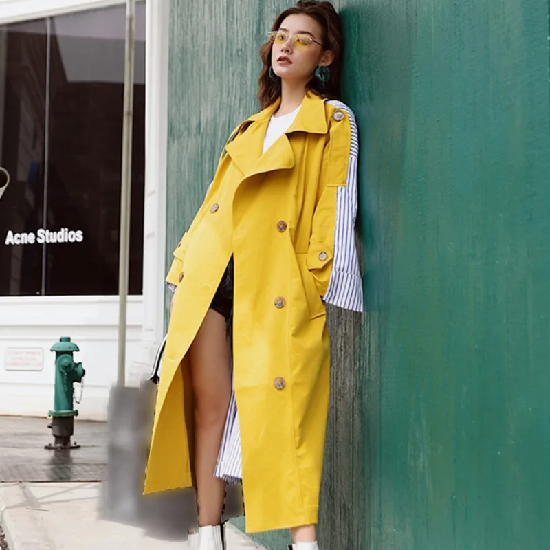 Patchwork Striped Windbreaker Coat Female Long Sleeve Personality long coat Lace Up Trench Overcoat Women Casual Clothes
Patchwork Striped Windbreaker Coat Female Long Sleeve Personality long coat Lace Up Trench Overcoat Women Casual Clothes