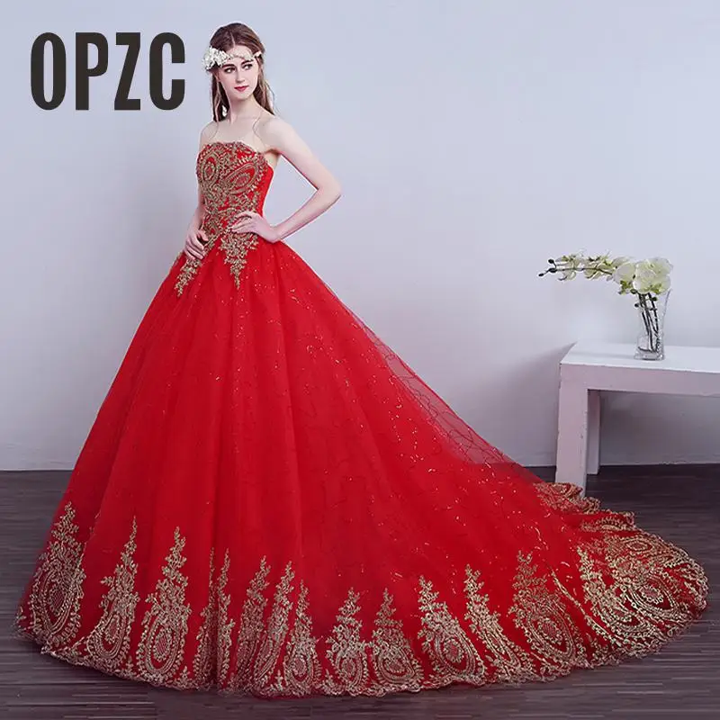Hot Sale Princess Sweetheart Embroidery Gold with Red Wedding Dress 2016 vestido de noiva Fashion Cheap Lace Bridal Gown Dresses
Hot Sale Princess Sweetheart Embroidery Gold with Red Wedding Dress 2016 vestido de noiva Fashion Cheap Lace Bridal Gown Dresses