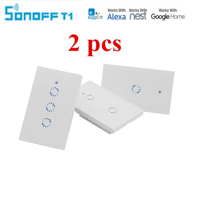 2pcsSonoff T1 Smart Wifi Wall Touch Light Switch 1-3 Gang Touch/WiFi/433 RF/APP Remote Smart Home Controller Work with Alexa XNC
2pcsSonoff T1 Smart Wifi Wall Touch Light Switch 1-3 Gang Touch/WiFi/433 RF/APP Remote Smart Home Controller Work with Alexa XNC