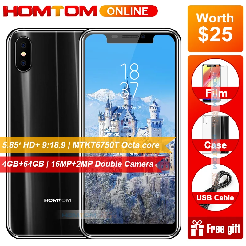 

Homtom H10 18:9 5.85" Android 8.1 MTK6750T 1.5GHz Octa Core Mobile Phone 4GB RAM 64GB ROM 3500mAh Dual Camera 4G LTE Smartphone