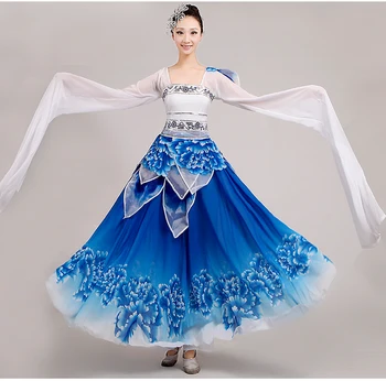 Bluelong sleeves classical dance clothing women Embroidery art fan/yangko dance costumes fairy stage wear
Bluelong sleeves classical dance clothing women Embroidery art fan/yangko dance costumes fairy stage wear