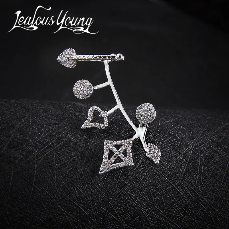 Серьги-каффы женские в форме листьев с фианитами AE304 | Украшения и аксессуары