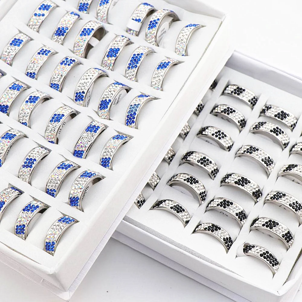 36pcs/lot Rhinestones Three Rows Stainless Steel Rings Fashion Women Wedding Party Ring Polished Inside
36pcs/lot Rhinestones Three Rows Stainless Steel Rings Fashion Women Wedding Party Ring Polished Inside