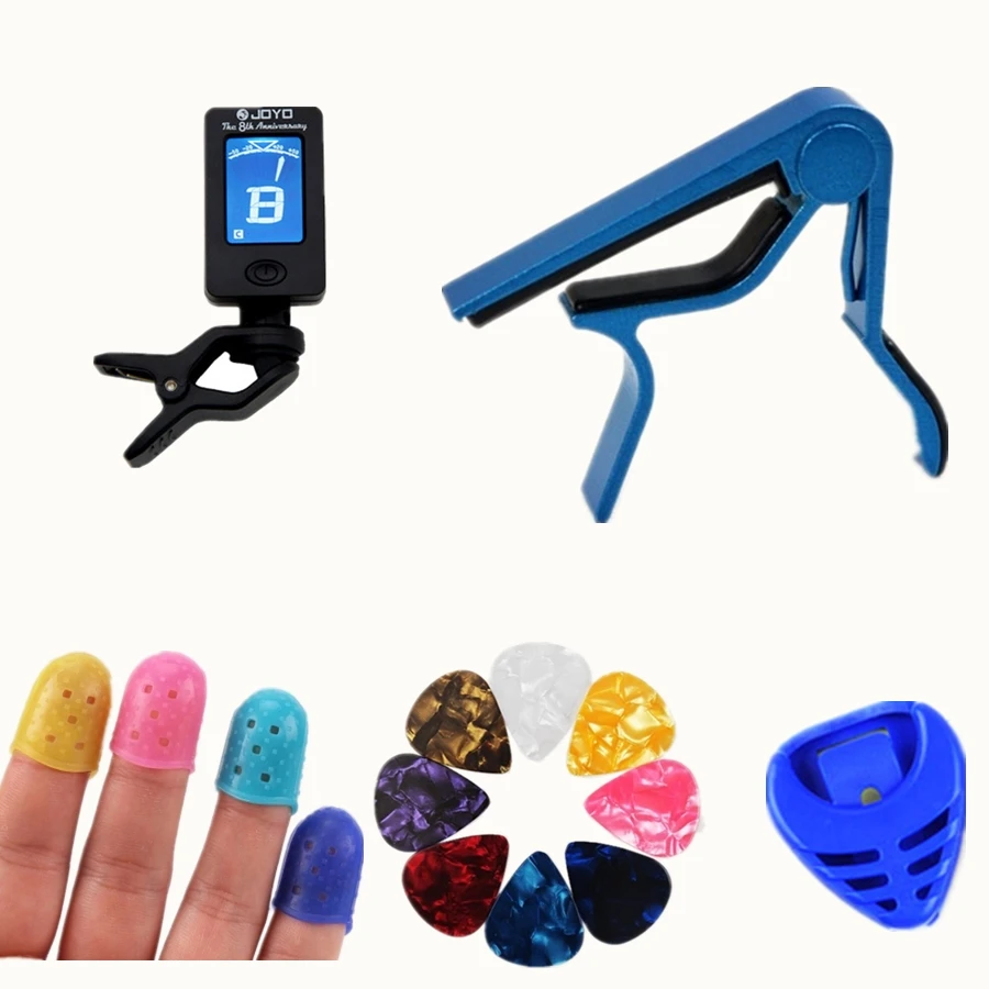 Tool Kit Guitar Tuner + Capo + Plectrum Holder + 7 Celluloid Picks +4finger Case Tuning Capotraste Mediator Parts Accessories
Tool Kit Guitar Tuner + Capo + Plectrum Holder + 7 Celluloid Picks +4finger Case Tuning Capotraste Mediator Parts Accessories