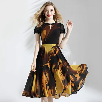 Summer Dress Chiffon 2019 Women's New Fashion Printed Round Neck Short Sleeved Slim Big Swing Elegant Dress Midi M-XXL
Summer Dress Chiffon 2019 Women's New Fashion Printed Round Neck Short Sleeved Slim Big Swing Elegant Dress Midi M-XXL
